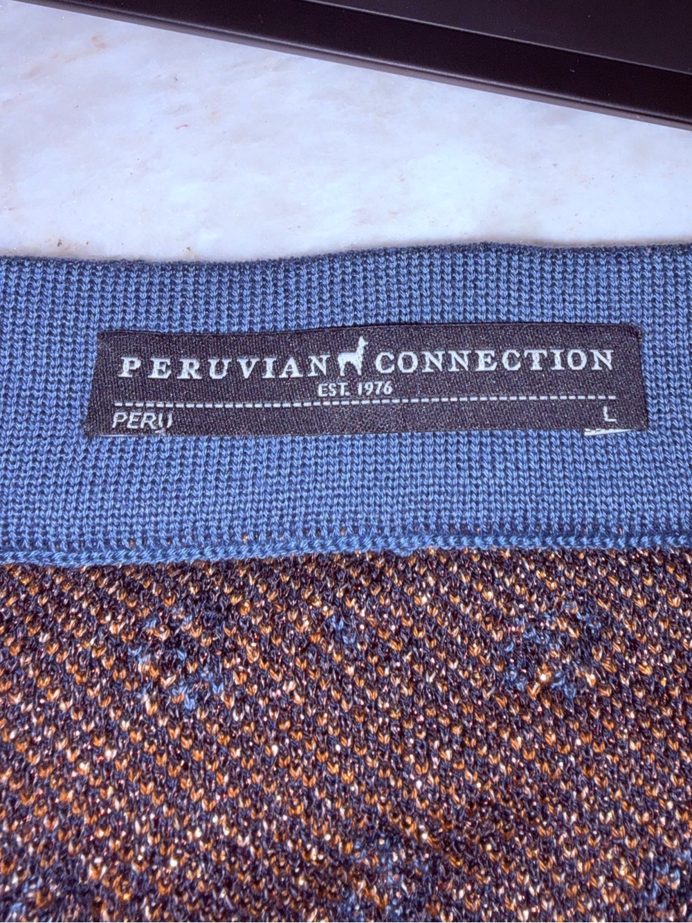Peruvian Connection Knit A-Line Skirt Blue Gold Floral Jacquard Tapestry Size LG - Picture 3 of 4